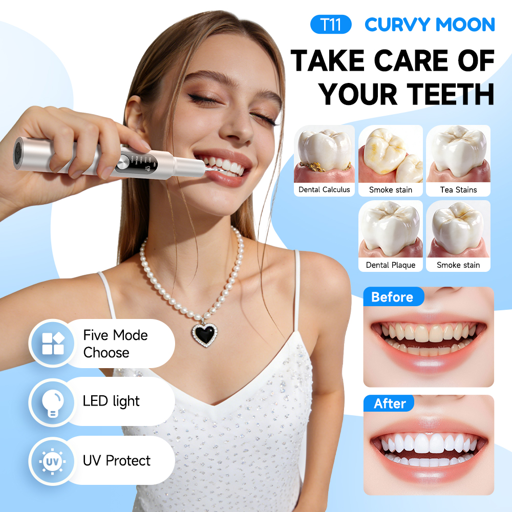 Teeth Whitening And Stain Removal - CURVY MOON T11 Electric Ultrasonic Scaler