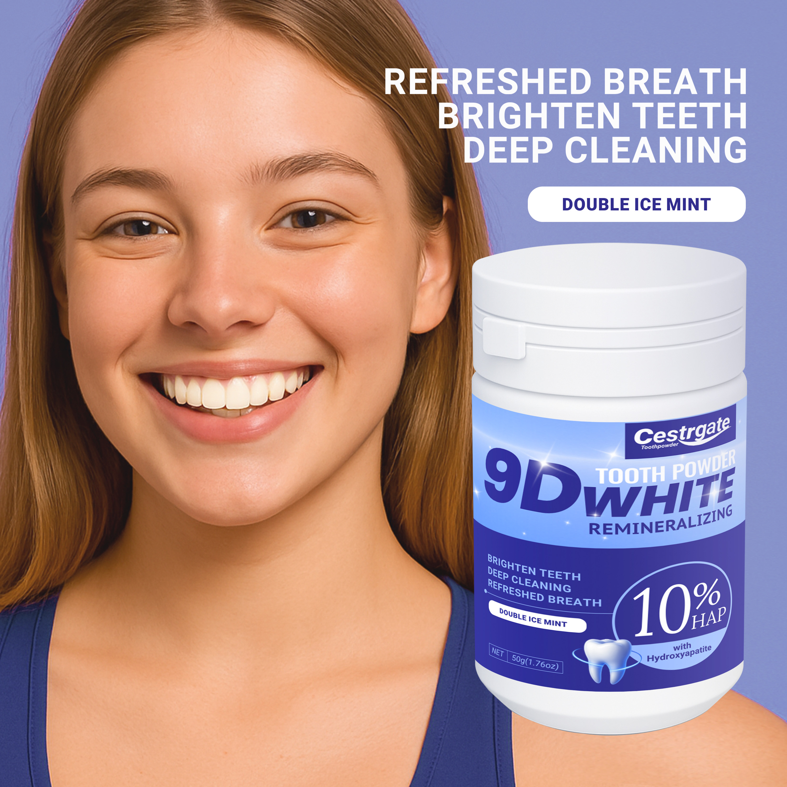 Teeth Whitening Ingredients - 9D Hydroxyapatite Teeth Whitening Powder, 50g/1.76.Oz