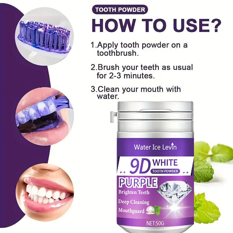 9D White Purple Toothpowder. B - Teeth Whitening Ingredients recensie en prijs