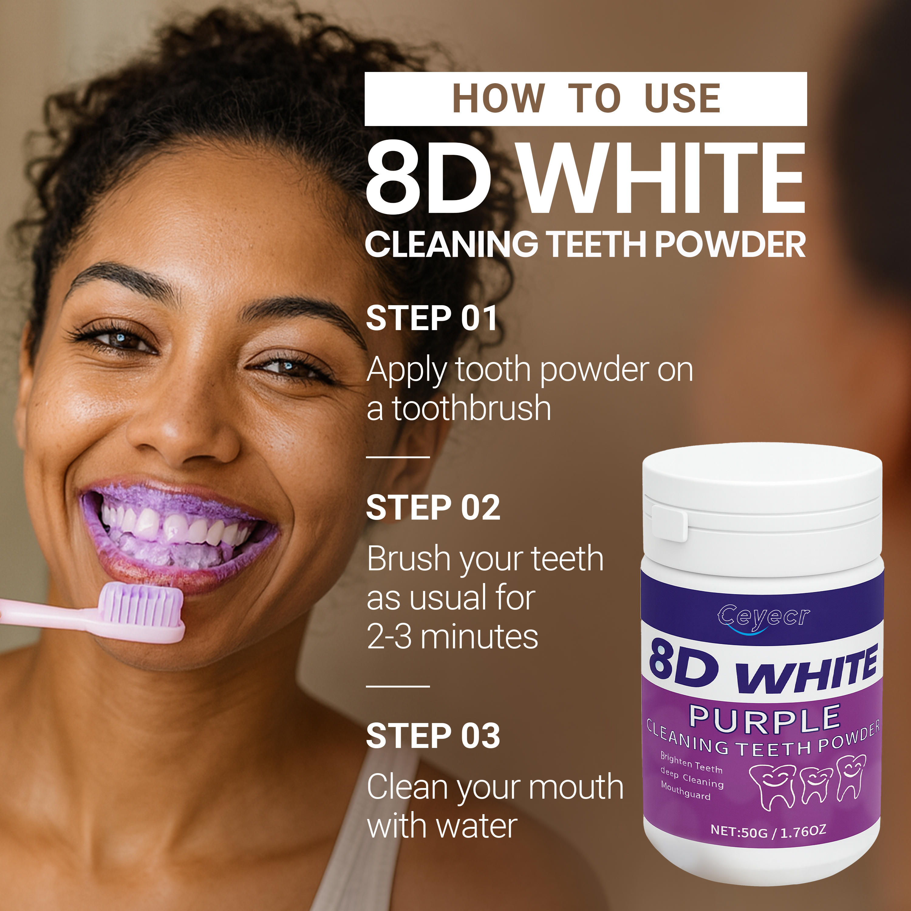 8D white Teeth Whitening Powde - Teeth Whitening Ingredients recensie en prijs